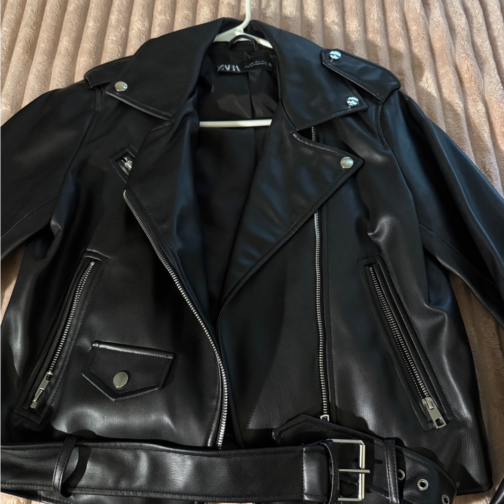 Black Faux Leather Biker Jacket